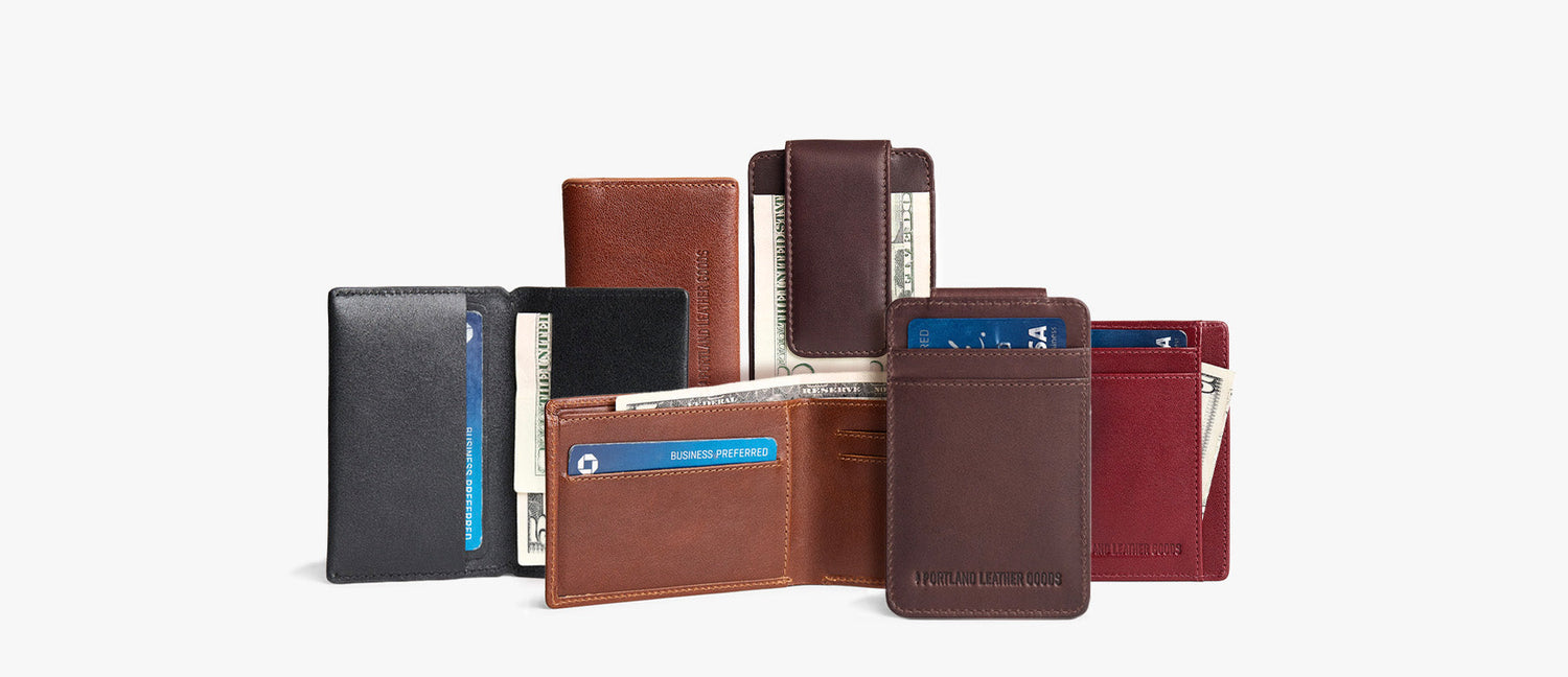 Men's Leather Wallets bifold being held in a coffee shop