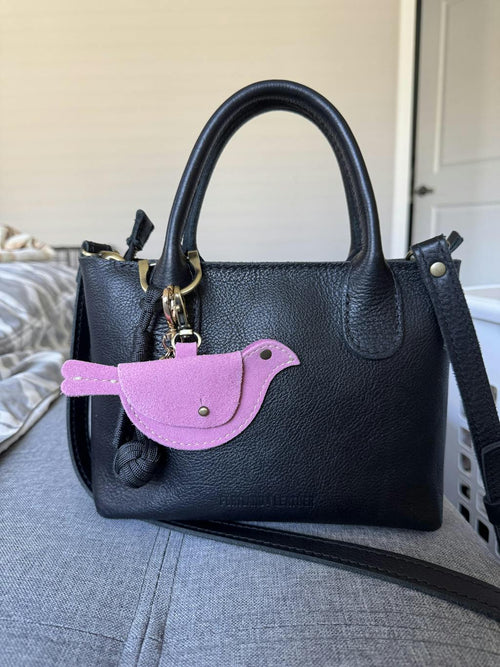 Pink Suede Mocking Bird Pouch - customer review photo