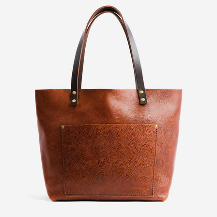 Nutmeg*Zipper | Large zipper leather tote bag with sturdy bridle handles and front pocket