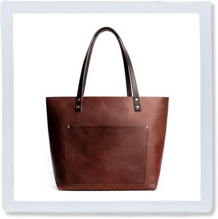 Cognac*Zipper | Large zipper leather tote bag with sturdy bridle handles and front pocket