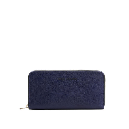 Cobalt | Large accordion leather wallet with zipper and PLG logo