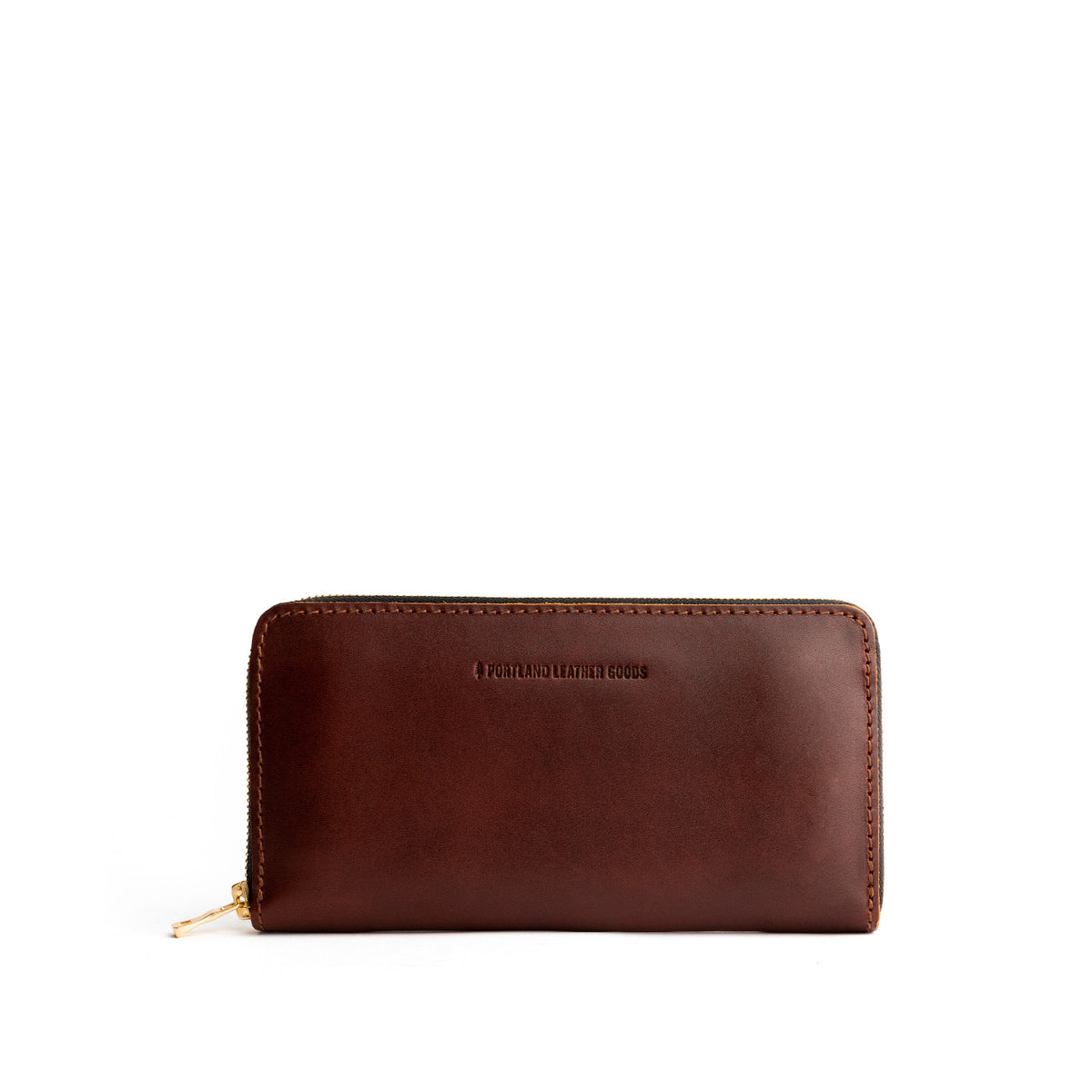 Cognac | Large accordion leather wallet with zipper and PLG logo