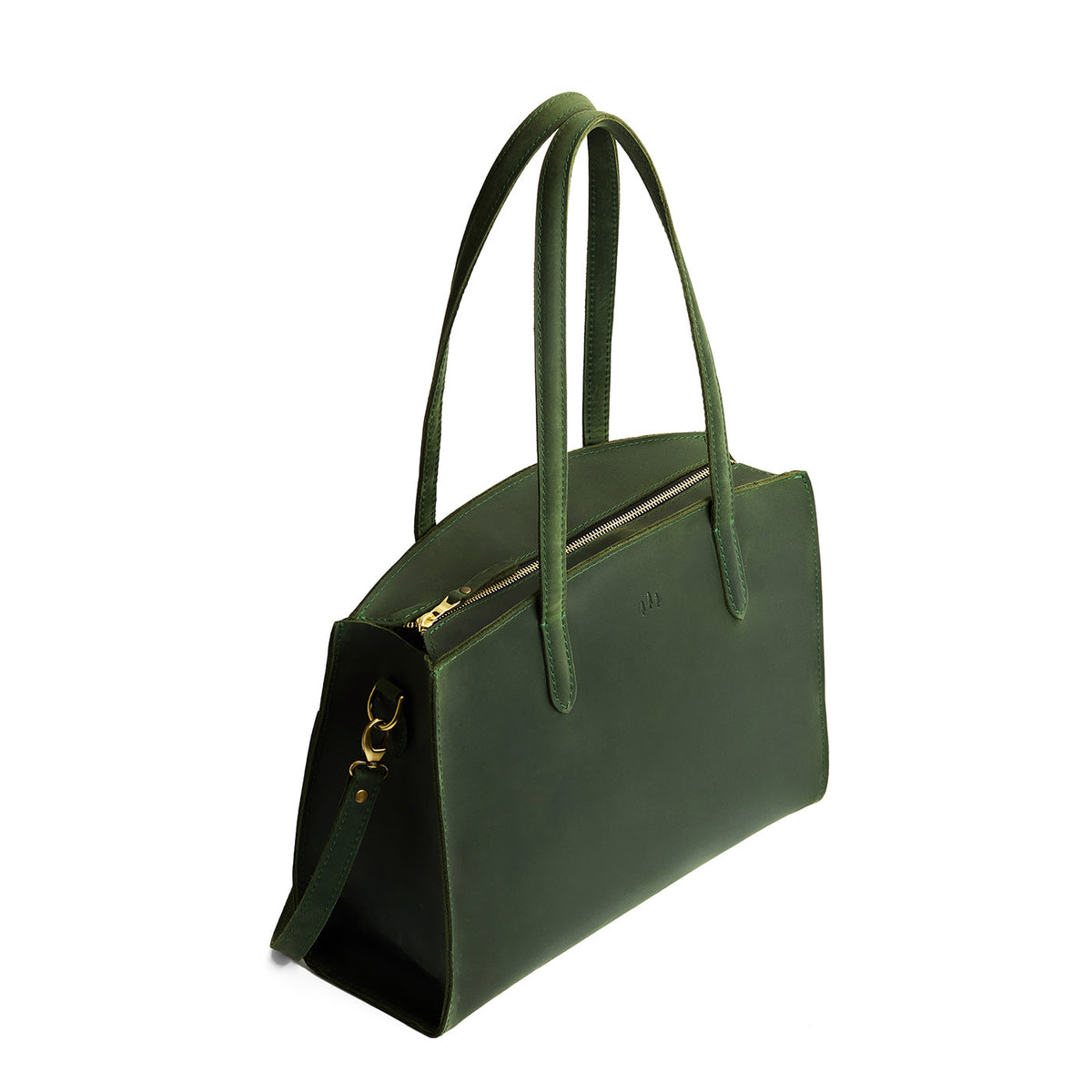 Evergreen*Large | Leather tote bag with handles, adjustable crossbody strap, zipper top, and two back pockets