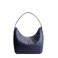 Cobalt*Medium | U-shaped, flat-bottomed leather shoulder bag with adjustable strap