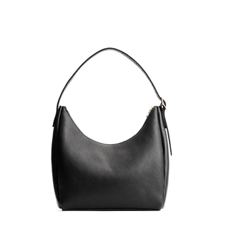 Pebbled--black*Large | U-shaped, flat-bottomed leather shoulder bag with adjustable strap