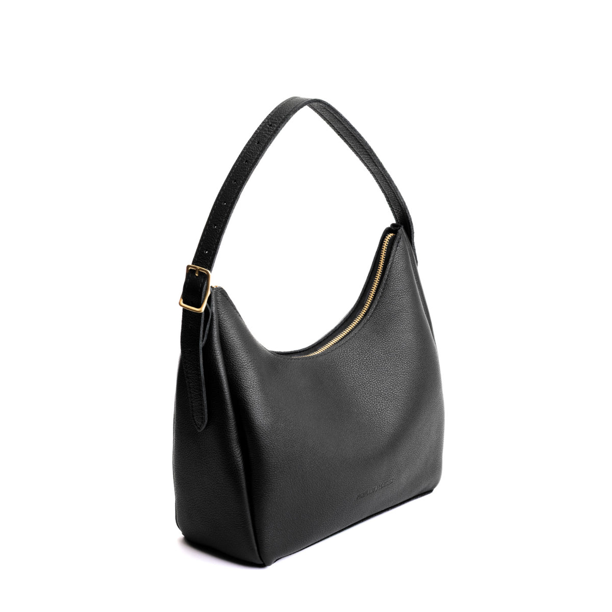 Pebbled--black*Medium | U-shaped, flat-bottomed leather shoulder bag with adjustable strap