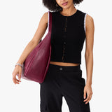 Orchid Oversized | U-shaped, flat-bottomed leather shoulder bag with adjustable strap