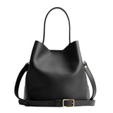 Black Large | Symmetrical bucket bag with handle, latch closure, and removable crossbody strap
