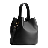 Black Large | Symmetrical bucket bag with handle, latch closure, and removable crossbody strap