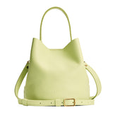 Shadow Lime Large | Symmetrical bucket bag with handle, latch closure, and removable crossbody strap