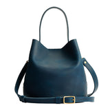 Westward Blue Large | Symmetrical bucket bag with handle, latch closure, and removable crossbody strap