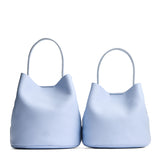 Skyway | Size comparison image of two symmetrical leather bucket bags