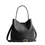 Black Small | Symmetrical bucket bag with handle, latch closure, and removable crossbody strap