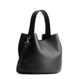 Black Small | Symmetrical bucket bag with handle, latch closure, and removable crossbody strap