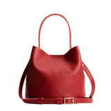 Chili Red Small | Symmetrical bucket bag with handle, latch closure, and removable crossbody strap