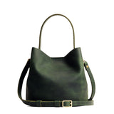 Evergreen Small | Symmetrical bucket bag with handle, latch closure, and removable crossbody strap