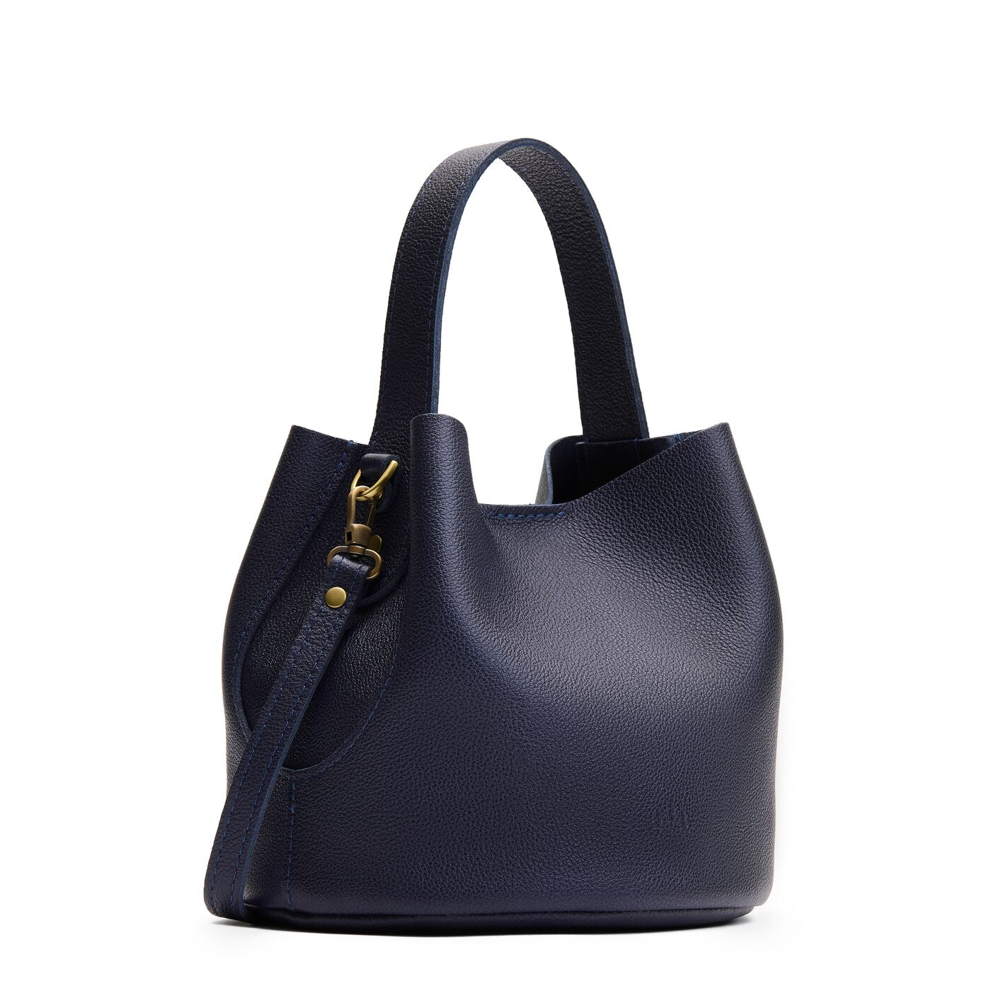 Night Owl*Small | Symmetrical bucket bag with handle, latch closure, and removable crossbody strap