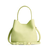 Shadow Lime Small | Symmetrical bucket bag with handle, latch closure, and removable crossbody strap