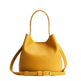 Sunshine Small | Symmetrical bucket bag with handle, latch closure, and removable crossbody strap