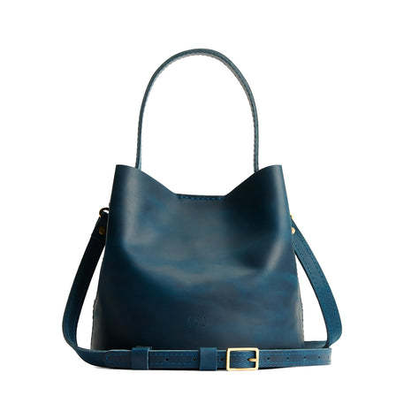 Westward Blue*Large | Symmetrical bucket bag with handle, latch closure, and removable crossbody strap
