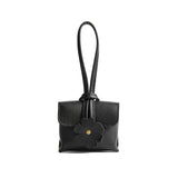 Pebbled--black | Wristlet pouch with loop strap and a flower design