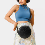 Black Large | Circle shaped crossbody bag with top zipper