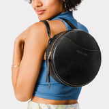 Black Large | Circle shaped crossbody bag with top zipper