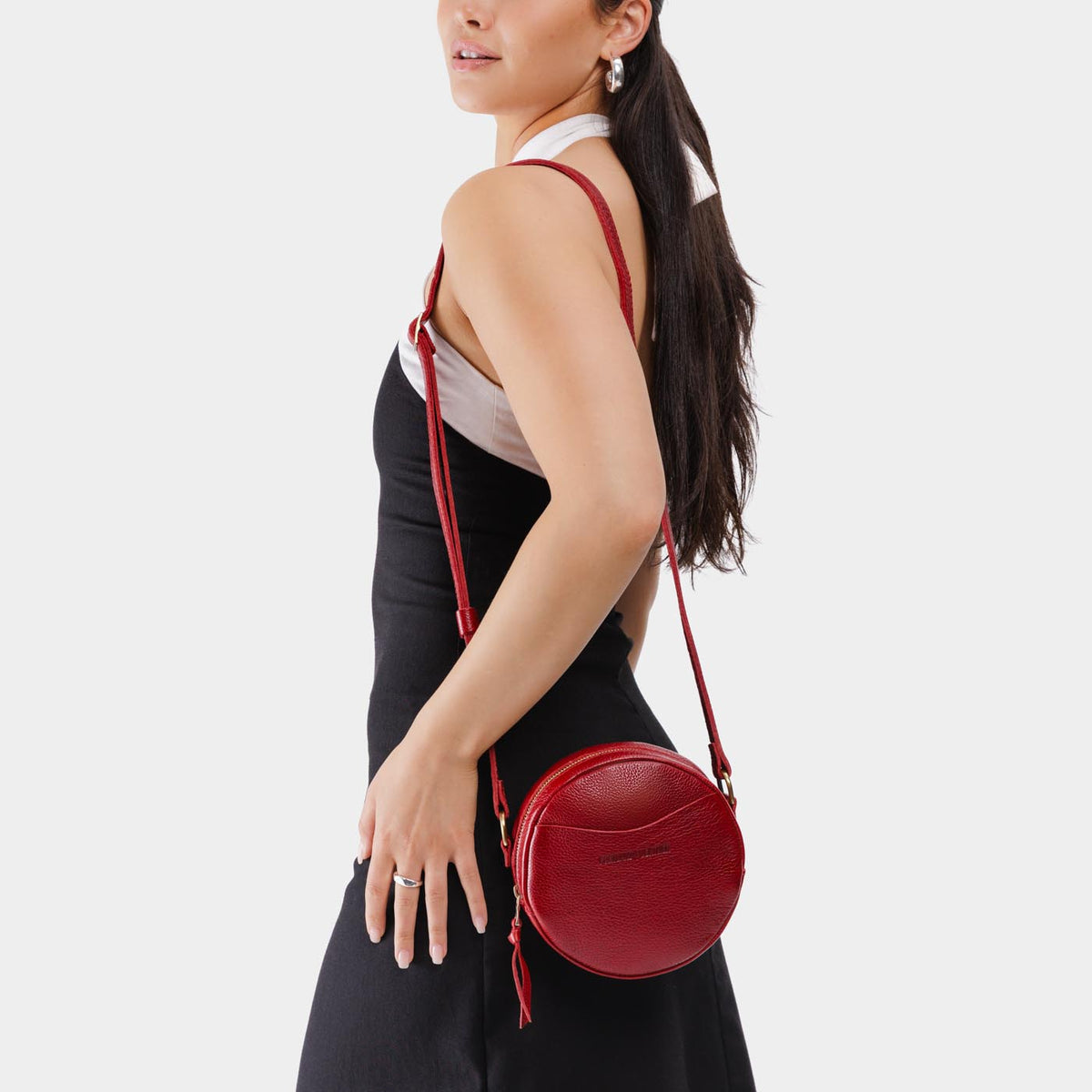Chili Red*Small | Circle shaped crossbody bag with top zipper