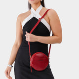 Chili Red Small | Circle shaped crossbody bag with top zipper