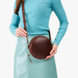 Cognac Small | Circle shaped crossbody bag with top zipper