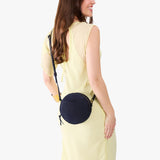 Velvet Blue Small | Circle shaped crossbody bag with top zipper