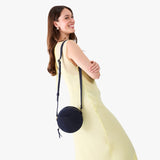 Velvet Blue Small | Circle shaped crossbody bag with top zipper