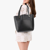 Black Classic | Large leather tote bag with sturdy bridle handles and front pocket