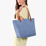 Denim Classic | Large leather tote bag with sturdy bridle handles and front pocket