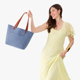 Denim Classic | Large leather tote bag with sturdy bridle handles and front pocket