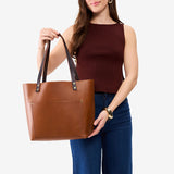 Honey Classic | Large leather tote bag with sturdy bridle handles and front pocket