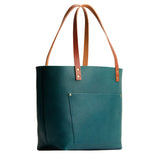 Sea Glass Classic | Large leather tote bag with sturdy bridle handles and front pocket