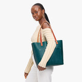 Sea Glass Classic | Large leather tote bag with sturdy bridle handles and front pocket
