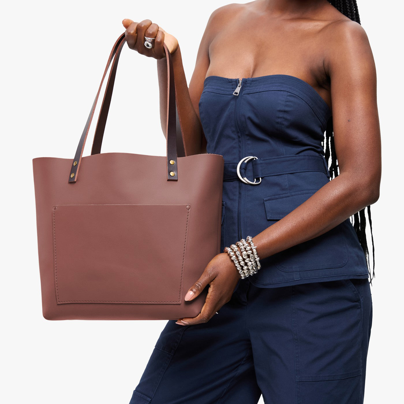 Sunkissed*Classic | Large leather tote bag with sturdy bridle handles and front pocket