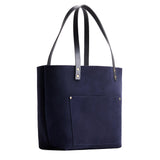 Velvet Blue Classic | Large leather tote bag with sturdy bridle handles and front pocket