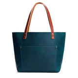Westward Blue Classic | Large leather tote bag with sturdy bridle handles and front pocket
