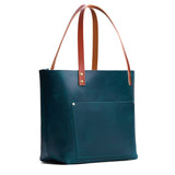 Westward Blue Classic | Large leather tote bag with sturdy bridle handles and front pocket