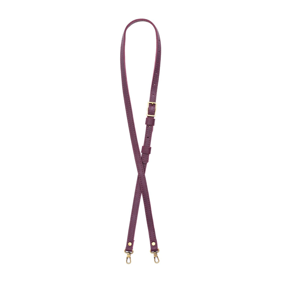Plum | Leather crossbody strap with metal buckle and lever snap swivel clasps