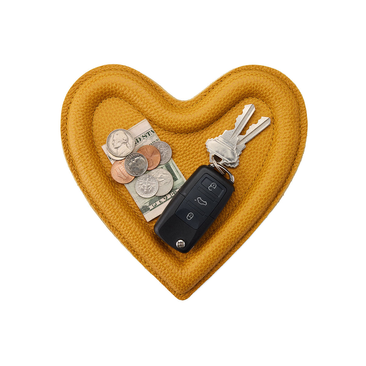 Sunshine | Heart shaped leather tray with stuffed edges 