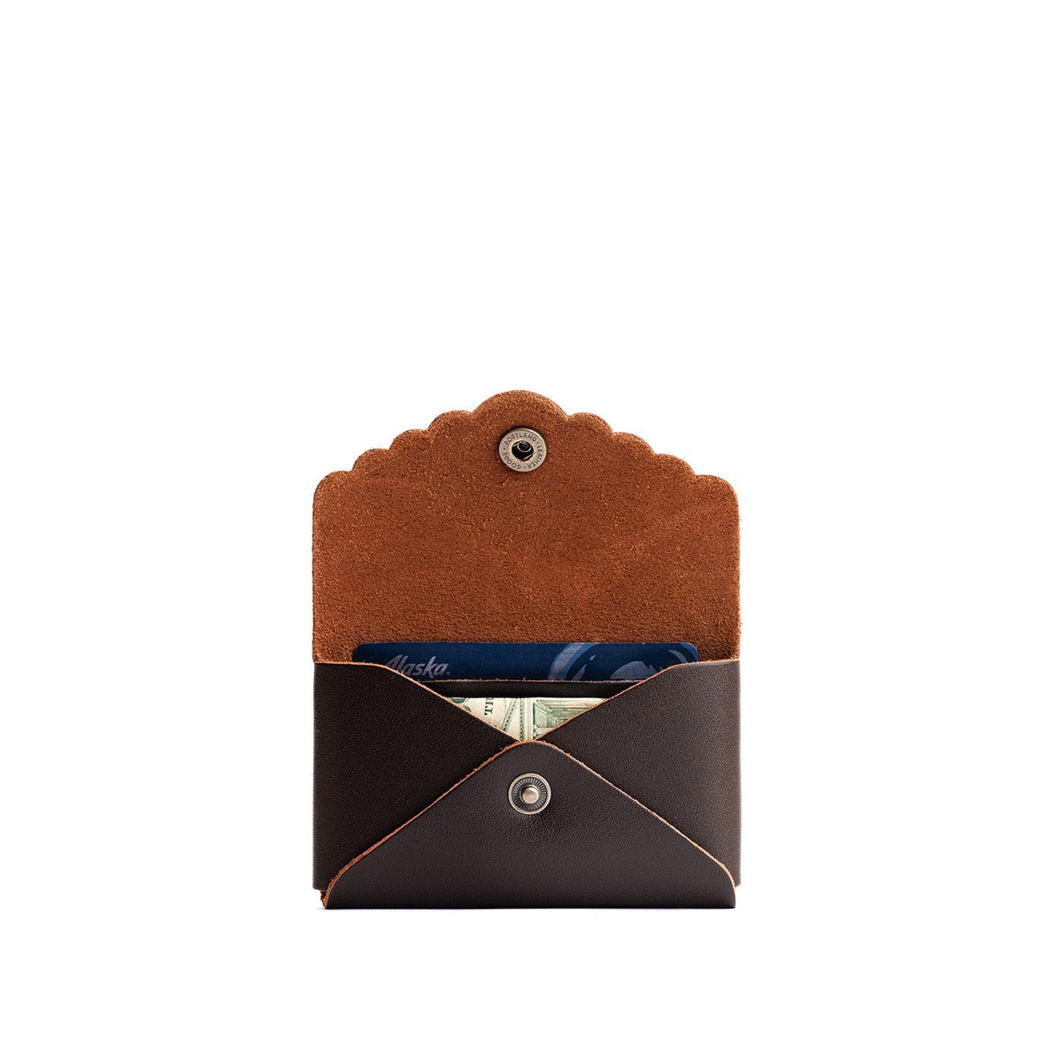 Grizzly | Leather card wallet with scalloped edge open