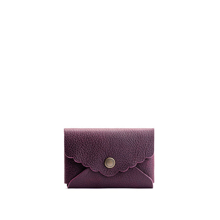 Plum | Leather card wallet with scalloped edge