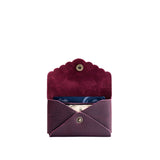 Plum | Leather card wallet with scalloped edge open