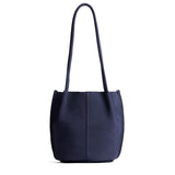 Alaska Blue Small | Petite bucket shaped tote bag with matching leather handles