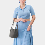 Smoke Grey Classic | Petite bucket shaped tote bag with matching leather handles