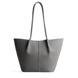 Smoke Grey Large | Wide bucket shaped tote bag with matching leather handles